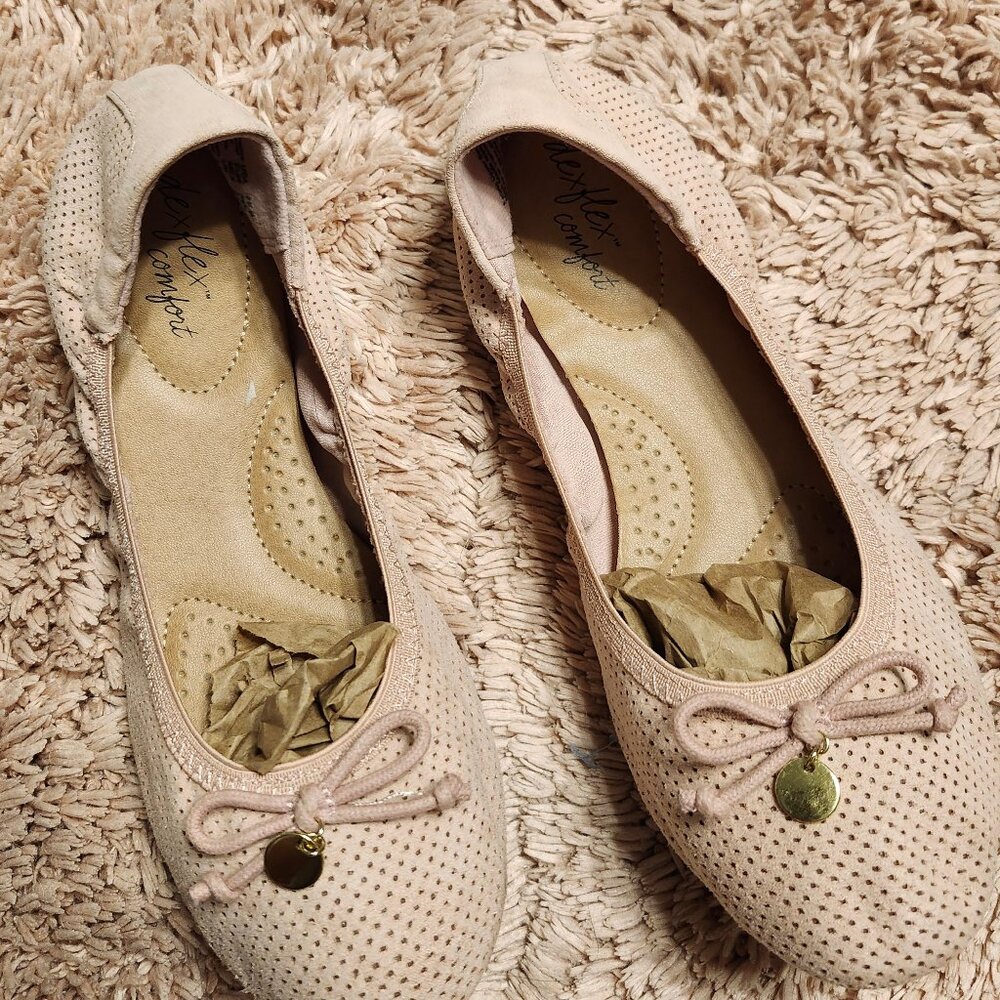 Dexflex Comfort Ballet Flats Pink Bow Detail Cushioned Slip On Shoes 7.5W